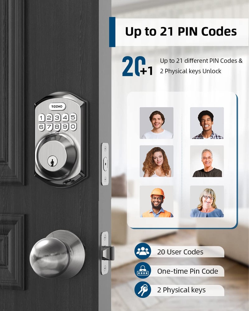TEEHO Keyless Entry Door Lock with Handle - Electronic Keypad Deadbolt with Door Knob - Deadbolt Smart Lock for Front Door Lock Set - Auto Lock - Easy Installation - Satin Nickel - Image 3